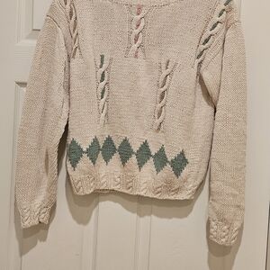 Elegant Cream and Green Women's Sweater